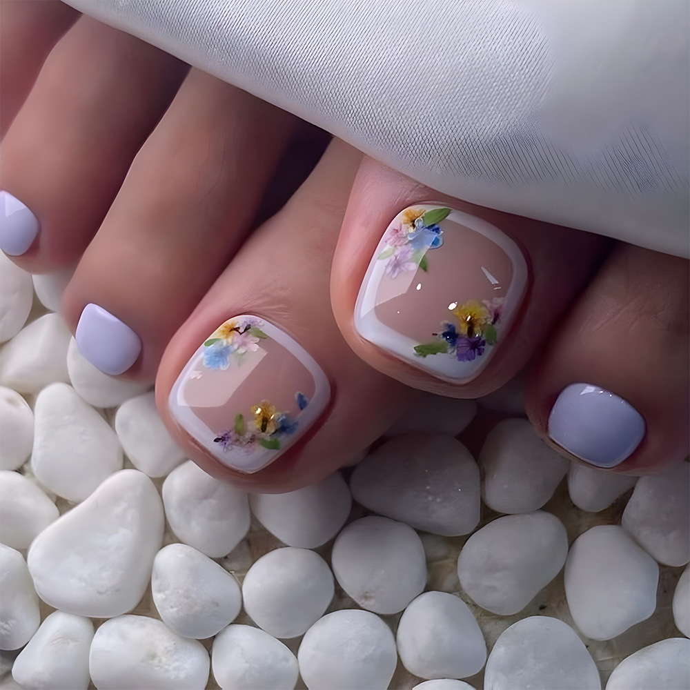 Uñas de pie de aire púrpura simples, uñas de uñas, flores coloridas, uñas de pie, parches de uñas, venta caliente transfronteriza al por mayor image 1