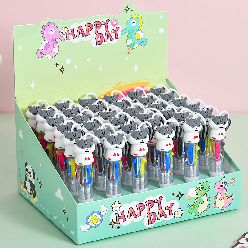 Caricatura encantadora hamster mini bolígrafo de cuatro colores multicolor en uno bolígrafo de cuentas de mano de color para estudiantes premios papelería al por mayor