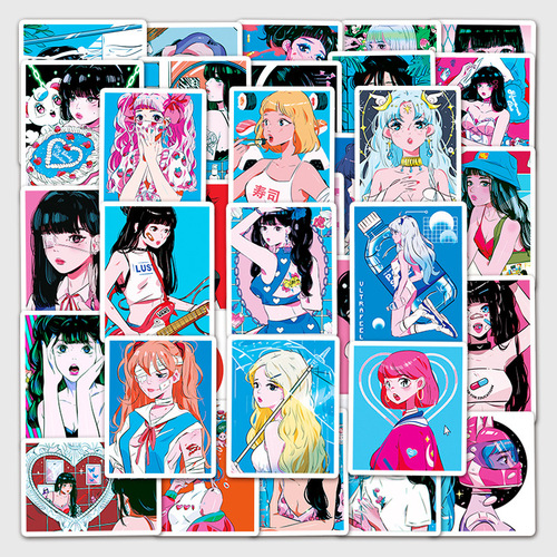 51 Sweetheart Girl Cartoon Personalized Graffiti Stickers Laptop Refrigerator Guitar Mobile Phone Decorative Stickers