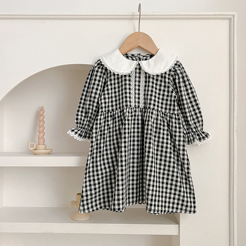 Lapel Princess Checked Gauze Skirt Image 3