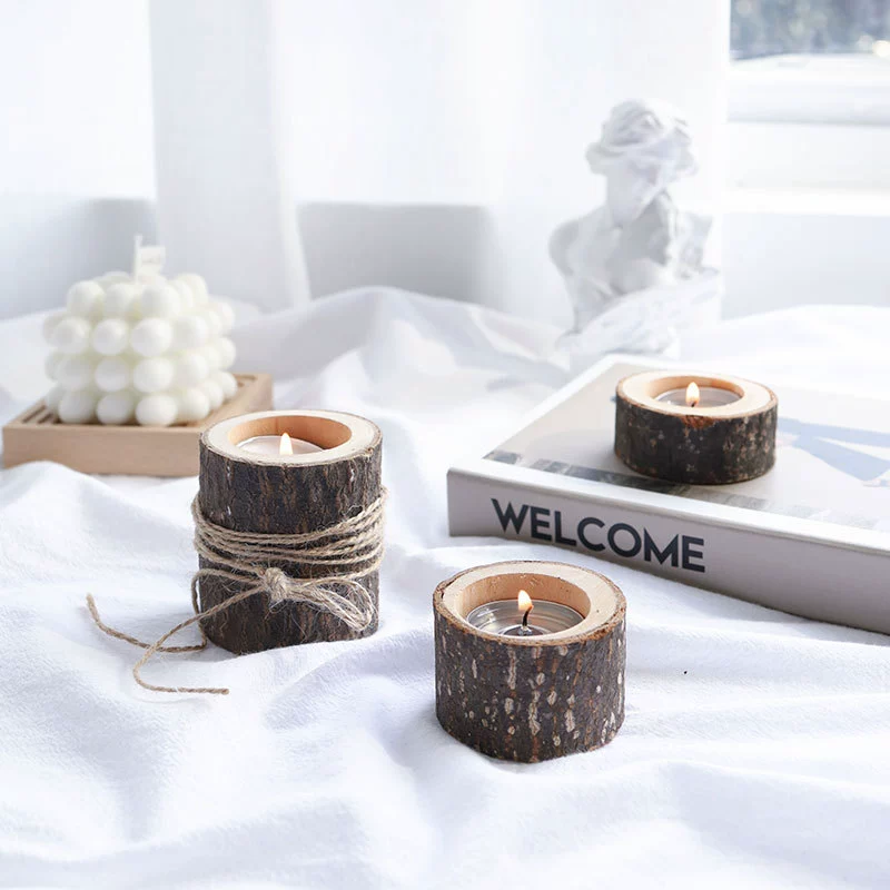 E0PB оптом ins Harajuku Ретро Ностальгический пень деревянный подсвечник атмосфера фото украшения реквизит Ароматерапия Свеча