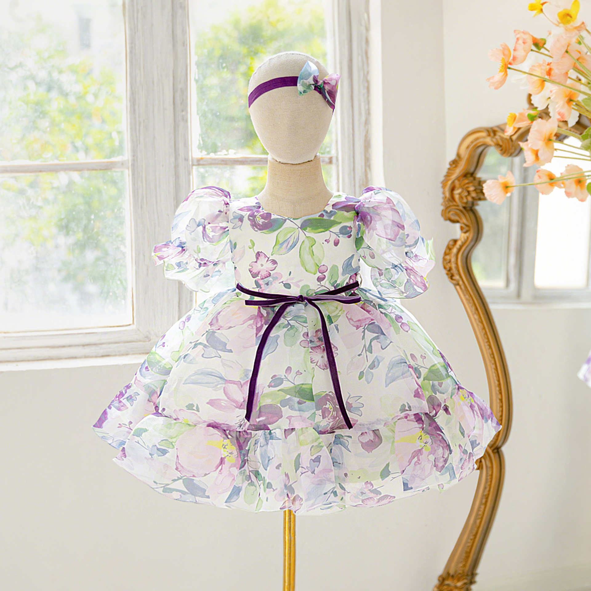 Amazon Oganza impresa vestido de niños vestido de desfile vestido de niña princesa vestido de niña de alta gama