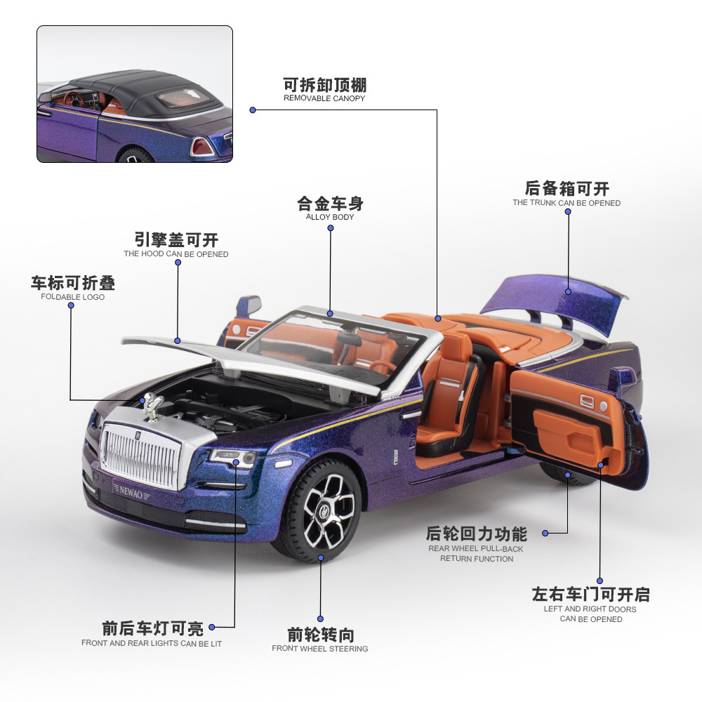 Xinao aleación coche modelo 1:24 rollos sombra convertible coche deportivo con sonido y luz Tire hacia atrás coche de juguete modelo de música adornos