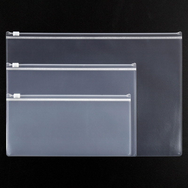 Kangbai zipper waterproof transparent stationery bag office multifunctional frosted protective film information bag invoice bag sliding lock bag
