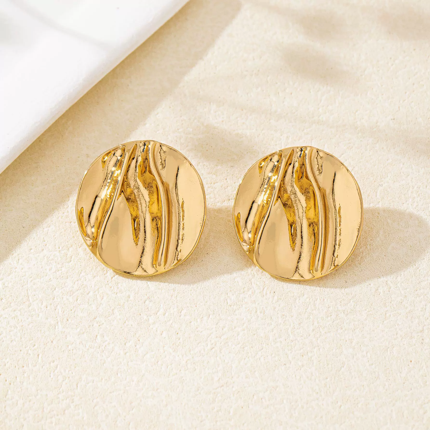 欧美跨境合金耳钉 时尚简约帽子太阳花几何褶皱感个性百搭耳钉