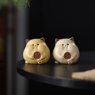 Yixing Original Mineral Purple Sand Tea Pet Lucky Cat Creative Ornamental Ornaments Handmade Personalized Creative Tea Play Tea Set Accessories