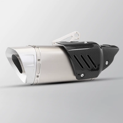 Motorcycle universal tail exhaust pipe MT09 CBR650 R3 R6 Z900 K10 carbon fiber exhaust pipe (Exhaust pipe) - titanium-white-head-true-carbon-cover