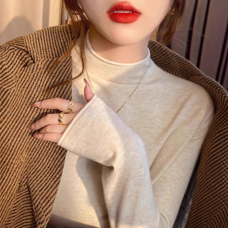 Rolled-Edge Sweater for Women, Autumn and Winter Half-Turtleneck Knitted Base Layer, Mid-Neck Top, Clearance Sale, Women's Inner Wear Rolled-Edge Sweater for Women, Autumn and Winter Half-Turtleneck Knitted Base Layer, Mid-Neck Top, Clearance Sale, Women's Inner Wear