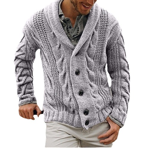 Single-Button Collared Men's Autumn/Winter Fashion Oversized Knit Sweater Outerwear