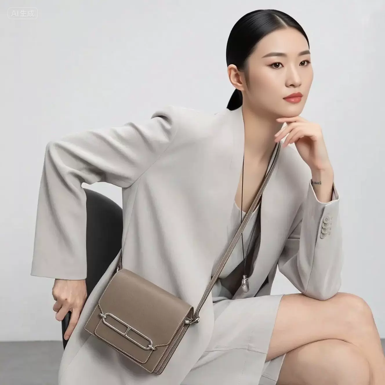 2025新款女包时尚真皮单肩斜挎包 高级感小方包女士通勤猪鼻子包