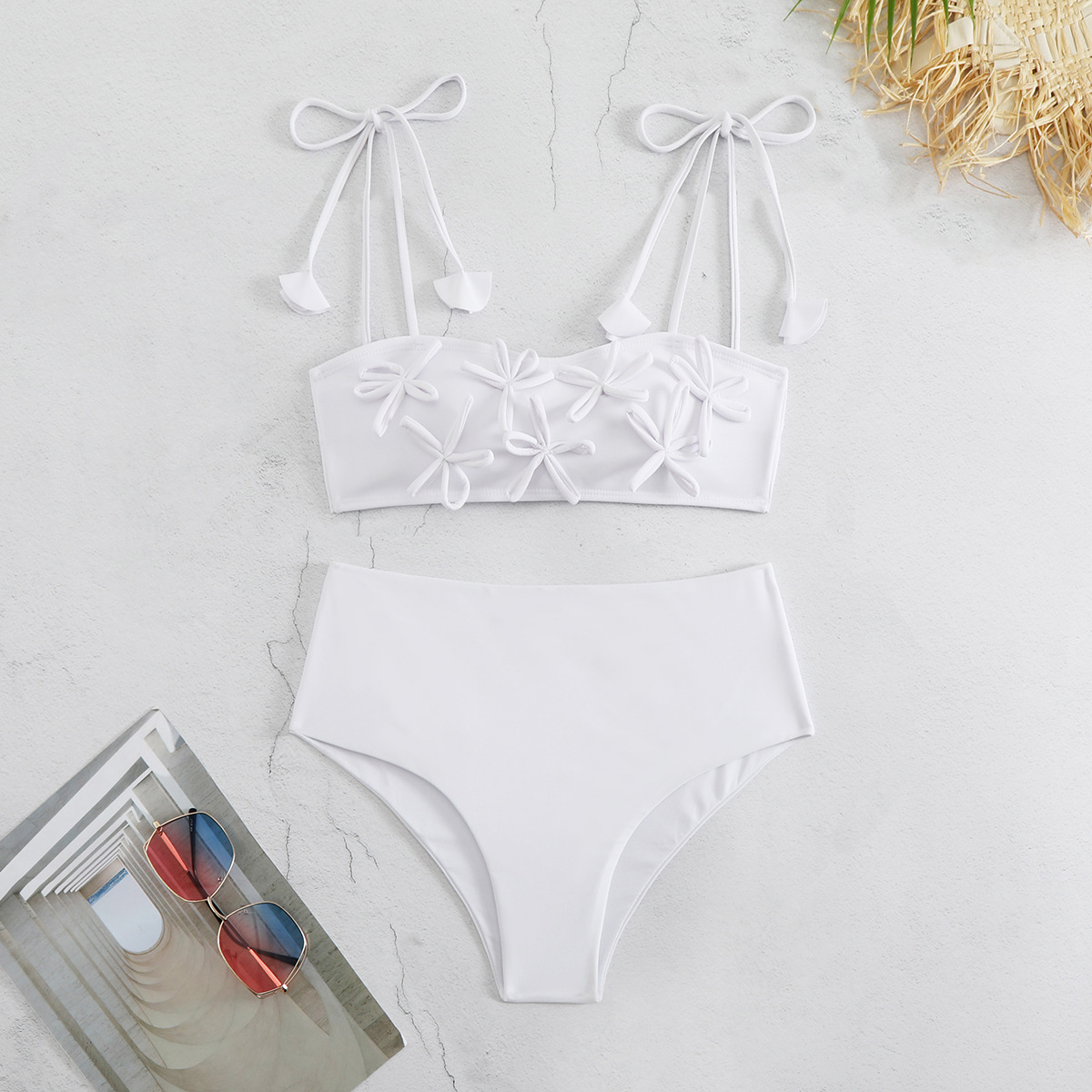 182g Weight Sexy Feel Of Sensation High Waist Panties Waist Briefs Panties Style Bralette Bra Category Polyester Fabric Type Stretchy Elasticity 2 Pieces Set Quantity Swimming Pool, Beach Occasion Solid Color, Flower Pattern Women's Gender Women's Solid Color Flower 2 Pieces Set Bikinis Swimwear 10