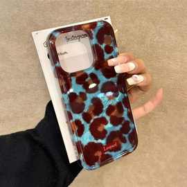 蓝棕豹纹漩涡壳适用iphone16手机壳苹果15保护套华为荣耀小米红米