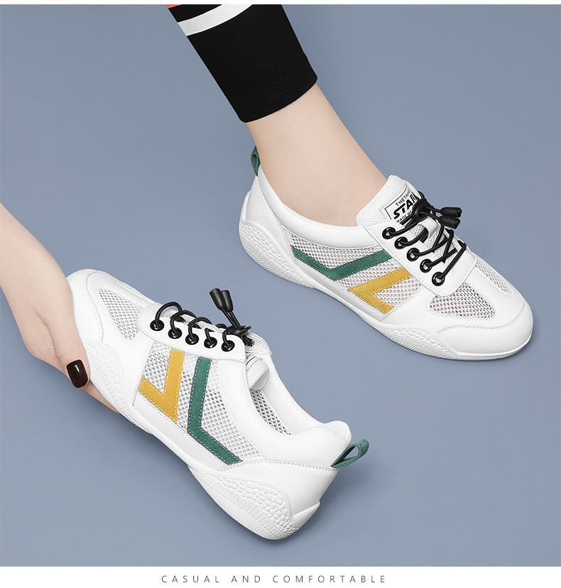 Giày lưới nữ đế bệt thoáng khí mới 2024 – giày sneaker mesh mềm mại — Xám 11055 mét, 11055 trắng xanh lá chi tiết 7