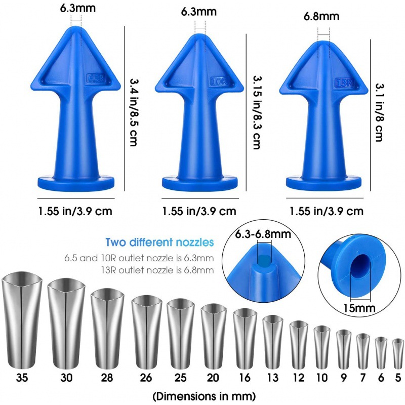 17件填缝喷嘴可重复使用不锈钢密封涂饰剂硅酮喷嘴配件瓷砖缝刮板