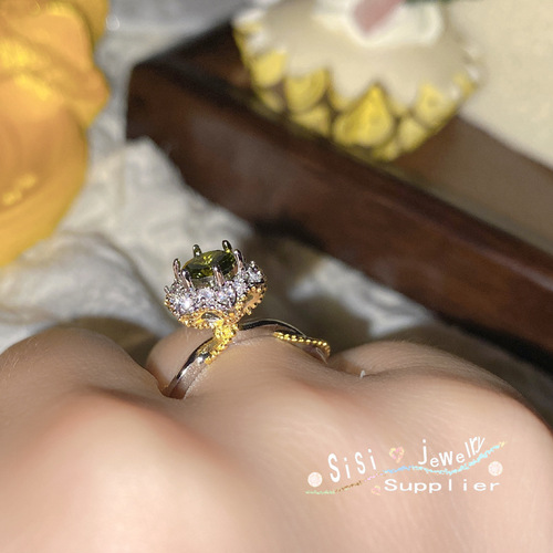 Sisi European and American wedding rings for women, bright olive green purple gemstone live ring, fashionable Titok live new product