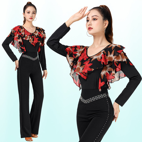 Jitterbug new women's dance clothes dance clothes modern dance practice clothes dancing professional Latin dance maple leaf long sleeves