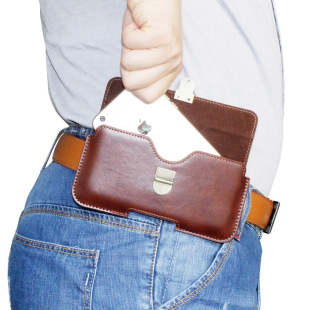 Thin Mobile Phone Bag Wearing Belt Hanging Waist Bag Men's Middle-aged Elderly Press Buckle Flip Lock Leather Case Dad Bag