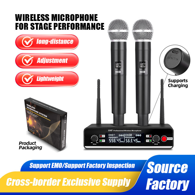 Cross-Border Wireless Microphone, Dual-Channel Professional U-Band, Small Metal Microphone for Home Meetings, Karaoke, Direct Supply from Manufacturer