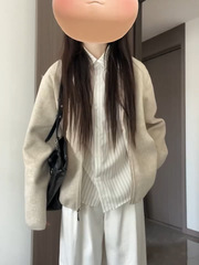 韩系慵懒风外套女休闲百搭2025开春新款宽松立领夹克条纹衬衫上衣