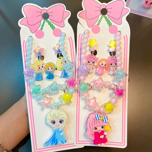 Children's Glowing Necklace Jewelry Set Cartoon Little Girl Accessories Girls Colorful Little Princess Earrings Ring Bracelet