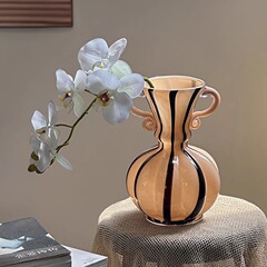 中古風フランス風ガラス花瓶家庭リビングレトロ生け花水培ストライプ装飾置物軽豪華高級感
