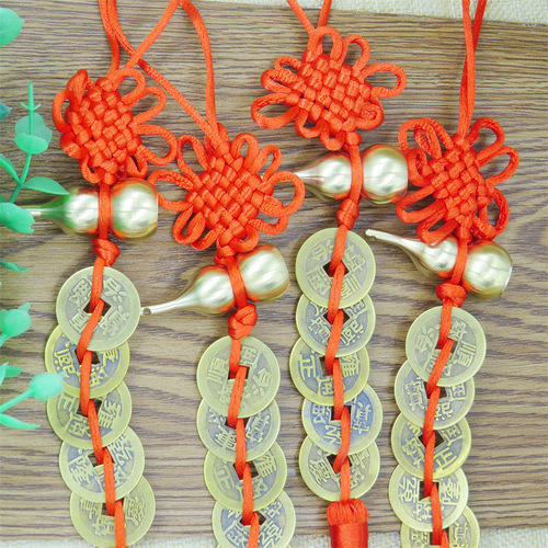 Pure copper gourd five emperors coins copper coin pendant small Chinese knot real copper decoration car interior rearview mirror pendant pendant