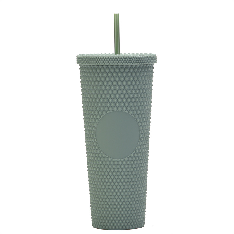 Suministro directo de fábrica de doble capa de paja de plástico taza de gran capacidad creativa 710ml taza Durian taza de mano portátil taza de diamante