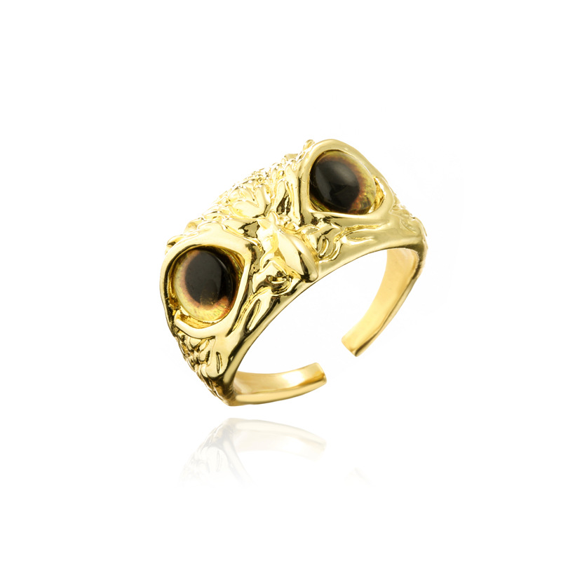 Aogu Cross-border Supply Copper Plating 18k Gold Vintage Bohemian Style Personality Owl Jewelry Open Ring display picture 5