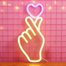 跨境爱心手势霓虹灯比心造型led装饰灯房间装饰彩灯派对聚会墙饰