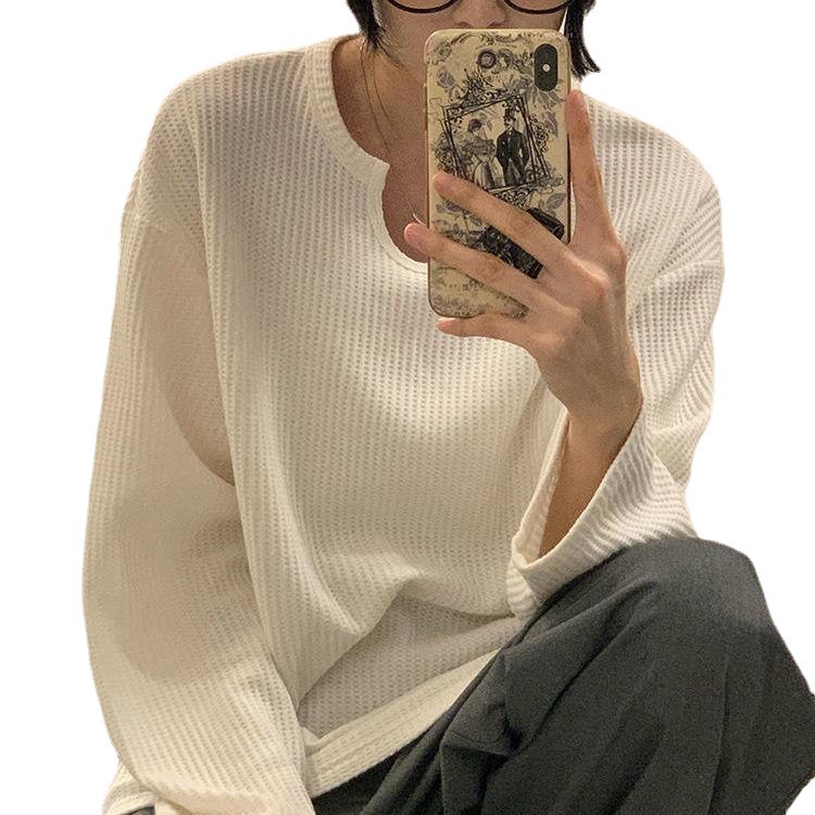 Sudadera de manga larga con cuello en U, diseño exclusivo y ajuste delgado, tejido gofrado, para mujer, nueva colección otoño 2026.