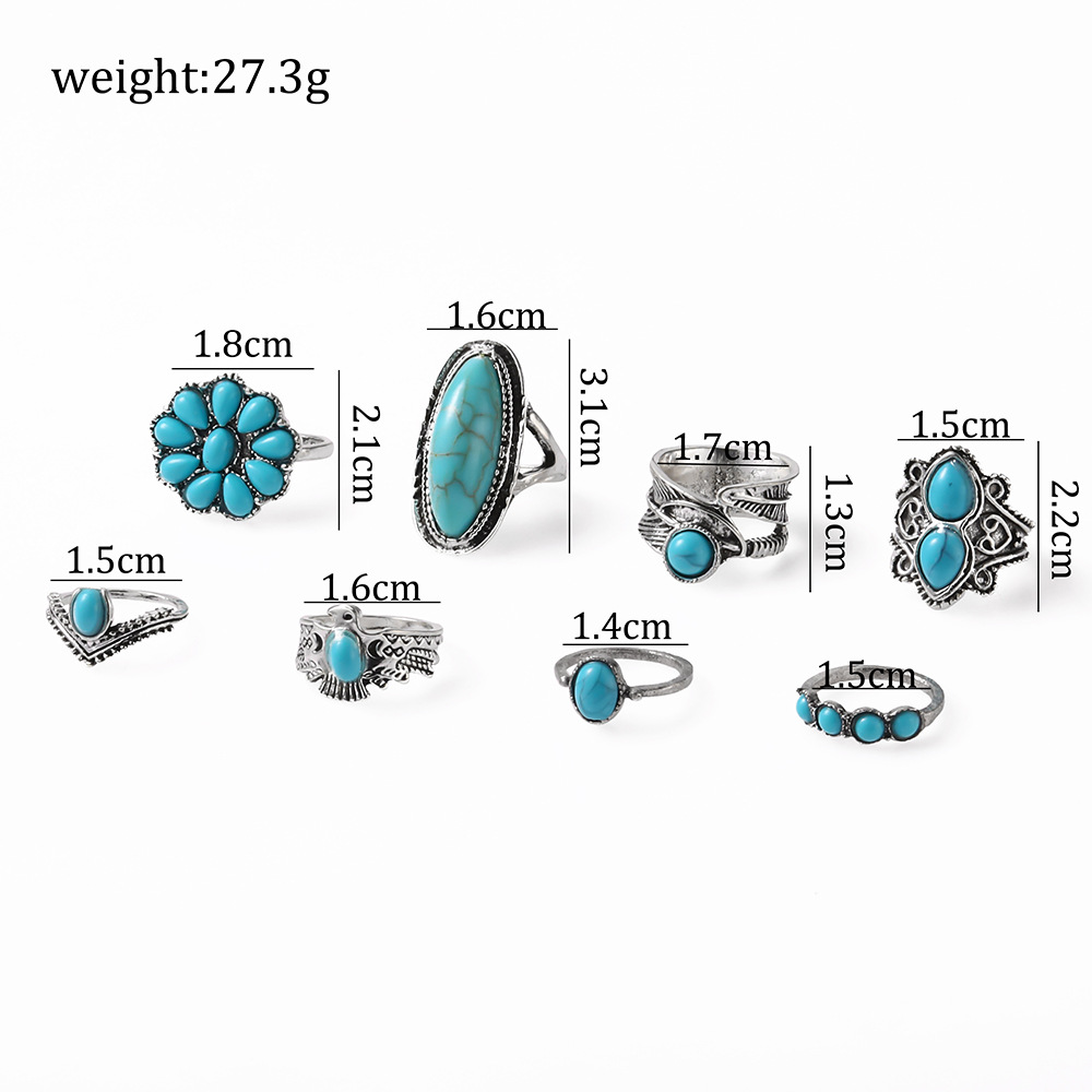 Exaggerated Ethnic Style Cool Style Leaf Round Snake Alloy Plating Inlay Turquoise Women's Rings display picture 31