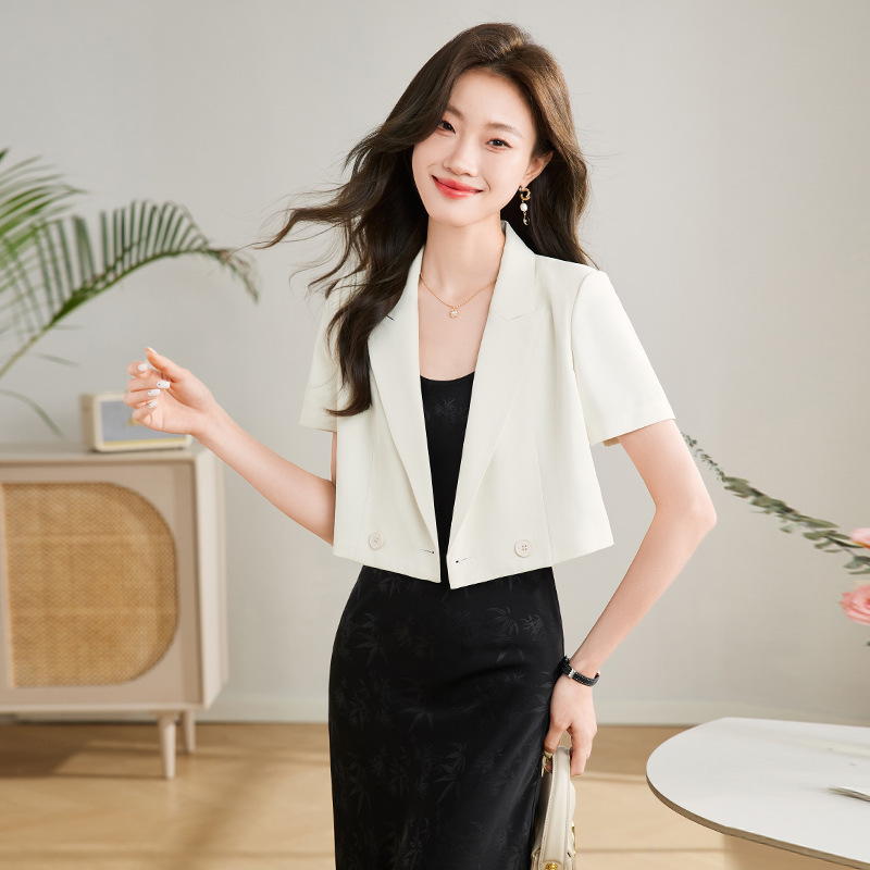 Summer Purple Double-Breasted Short-Sleeved Suit Jacket Professional Commuting Fashion Trendy Top Dress Two-Piece Set