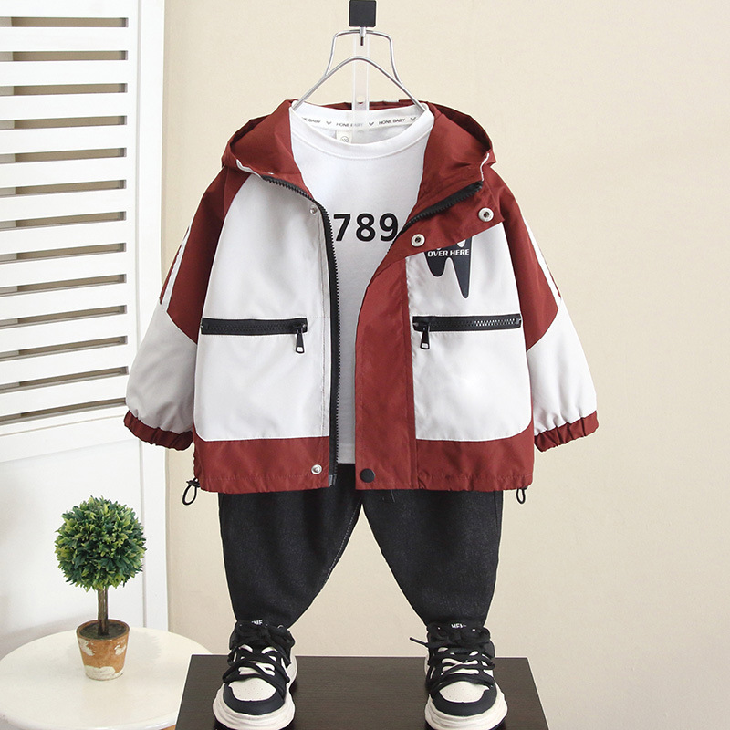 6235 Chaqueta para niños Estilo de primavera y otoño Chaqueta cortavientos con capucha para niños de estilo occidental 2024 Chaqueta nueva para niños