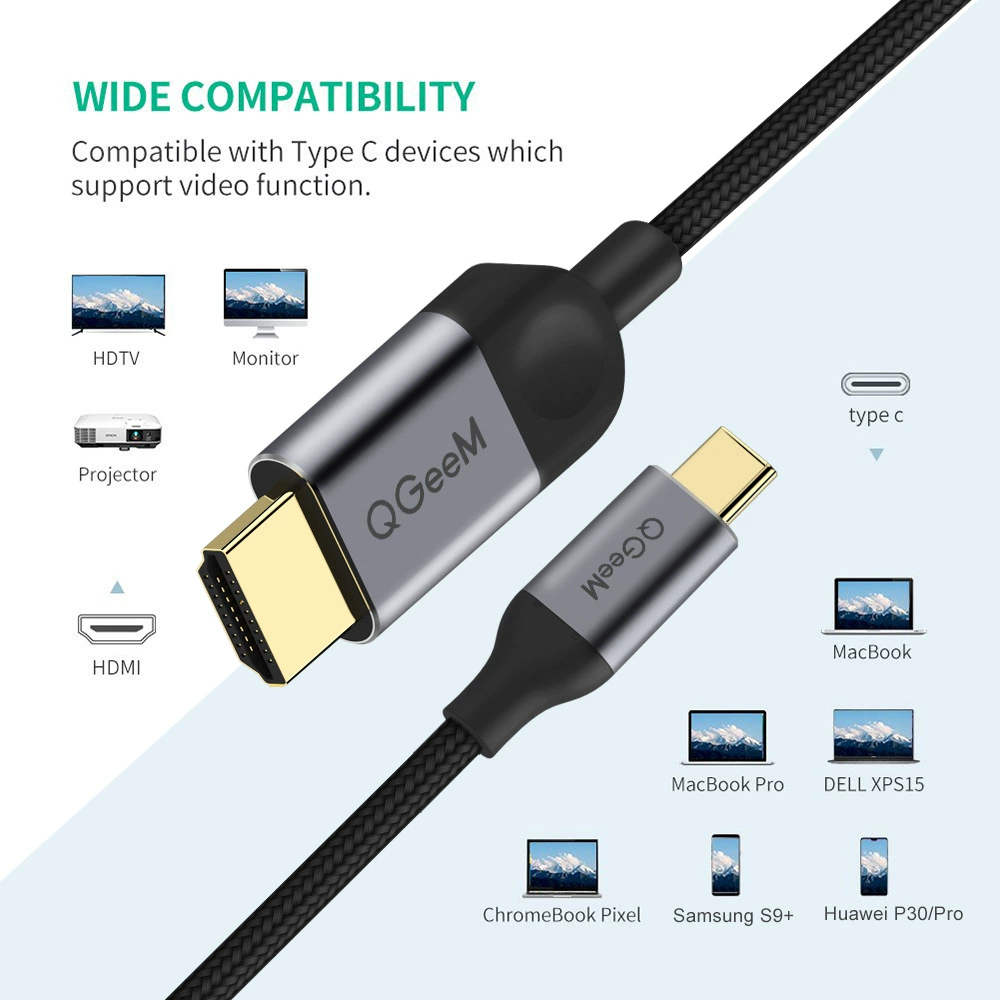 USB Type-C на HDMI, кабель для передачи видео 4K@60Hz/30Hz, подключение мобильного телефона/ноутбука/компьютера
