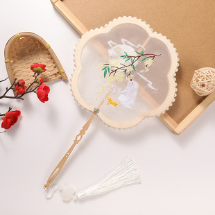 Hanfu Ancient Style Embroidery Tuanfu Special-shaped Plum Blossom Fan Chinese Style Tassel Fan Female Props Student