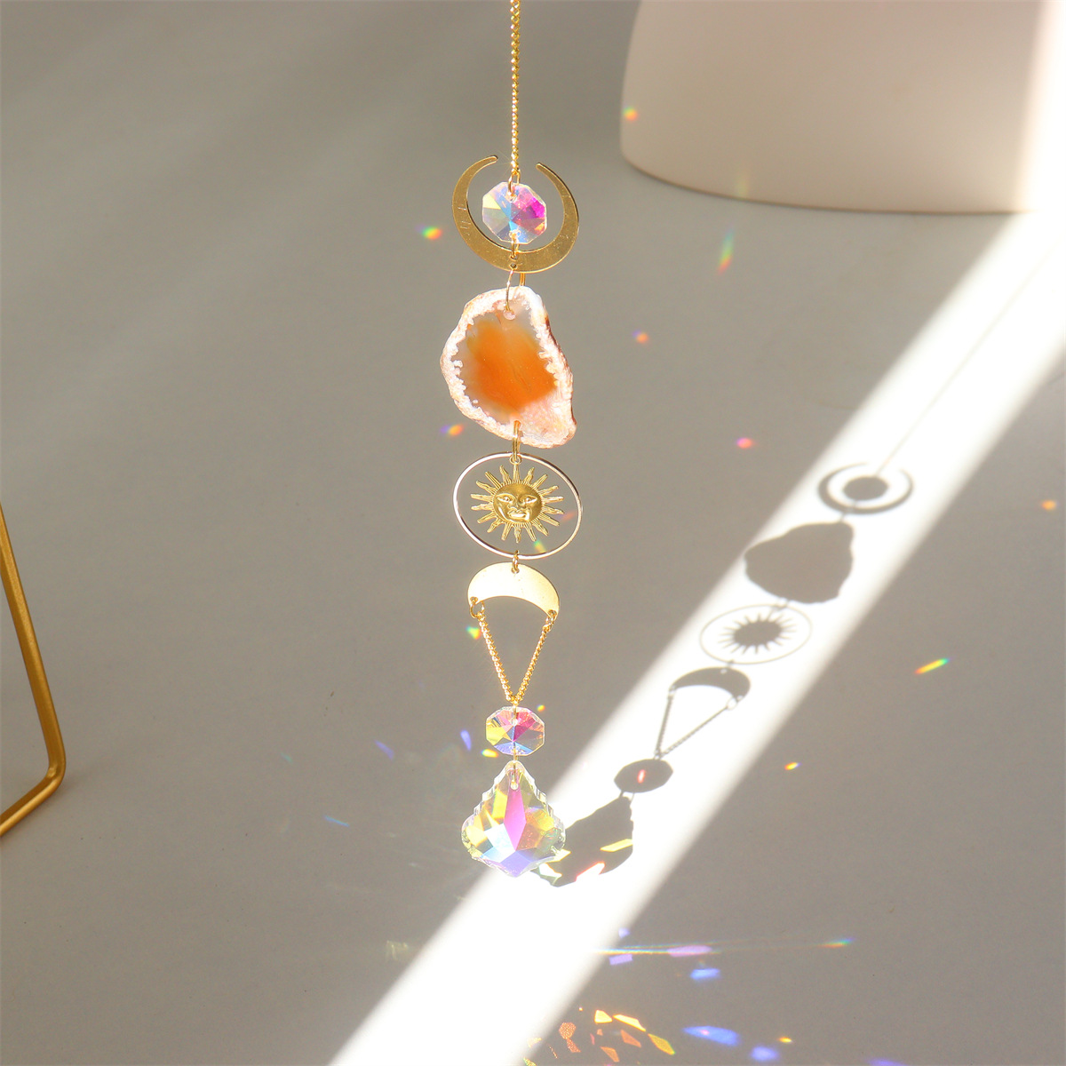 Devil's Eye, Heart Shape Pattern Pastoral Devil's Eye Heart Shape Crystal Agate Pendant Artificial Decorations