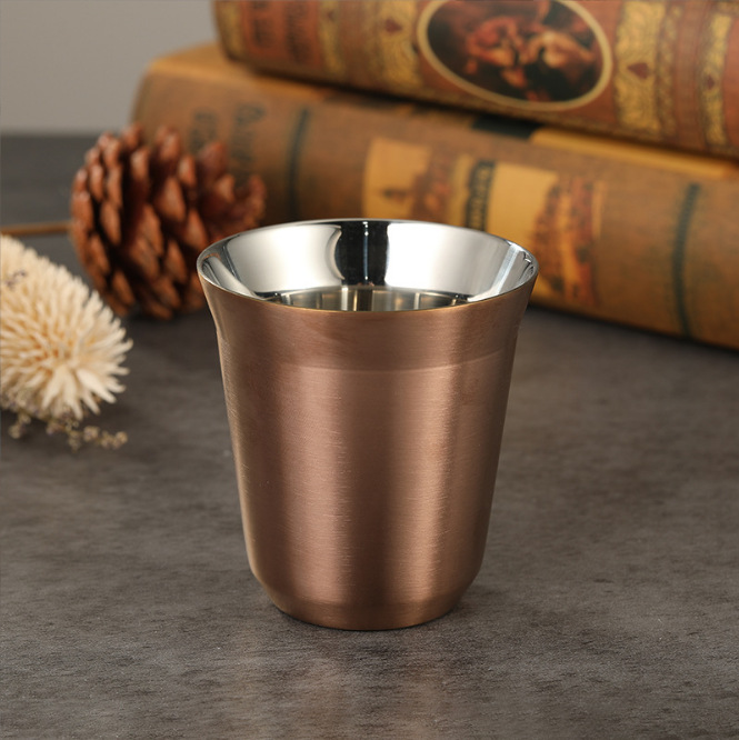 Transfronterizo 304 tazas de acero inoxidable tazas de café de doble capa de aislamiento térmico tazas de té de pequeña capacidad portátiles de aislamiento térmico portátiles