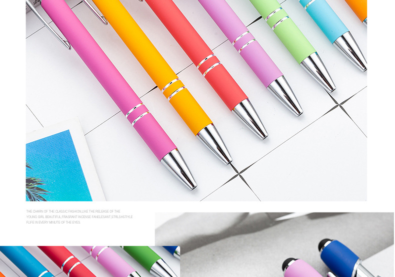 Cross-border Creative Touch Screen Ballpoint Pen Meiji Press Metal Pen Wholesale Capacitive Stylus Printing Logo Spray Glue Aluminum Rod Pen display picture 1