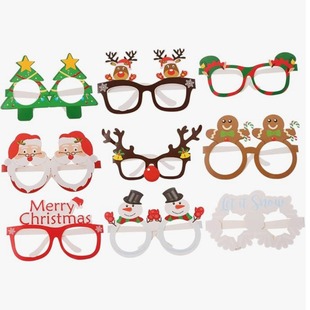 Cross-border Christmas Elk Snowman Christmas Tree 3D Paper Glasses Adult Children Party Photo Props 9pcs Set