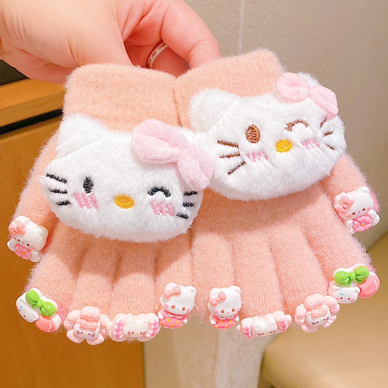 Guantes DIY para niñas Kolomi otoño y invierno para niños calientes dedos de punto para niñas de punto de lana caliente cinco dedos