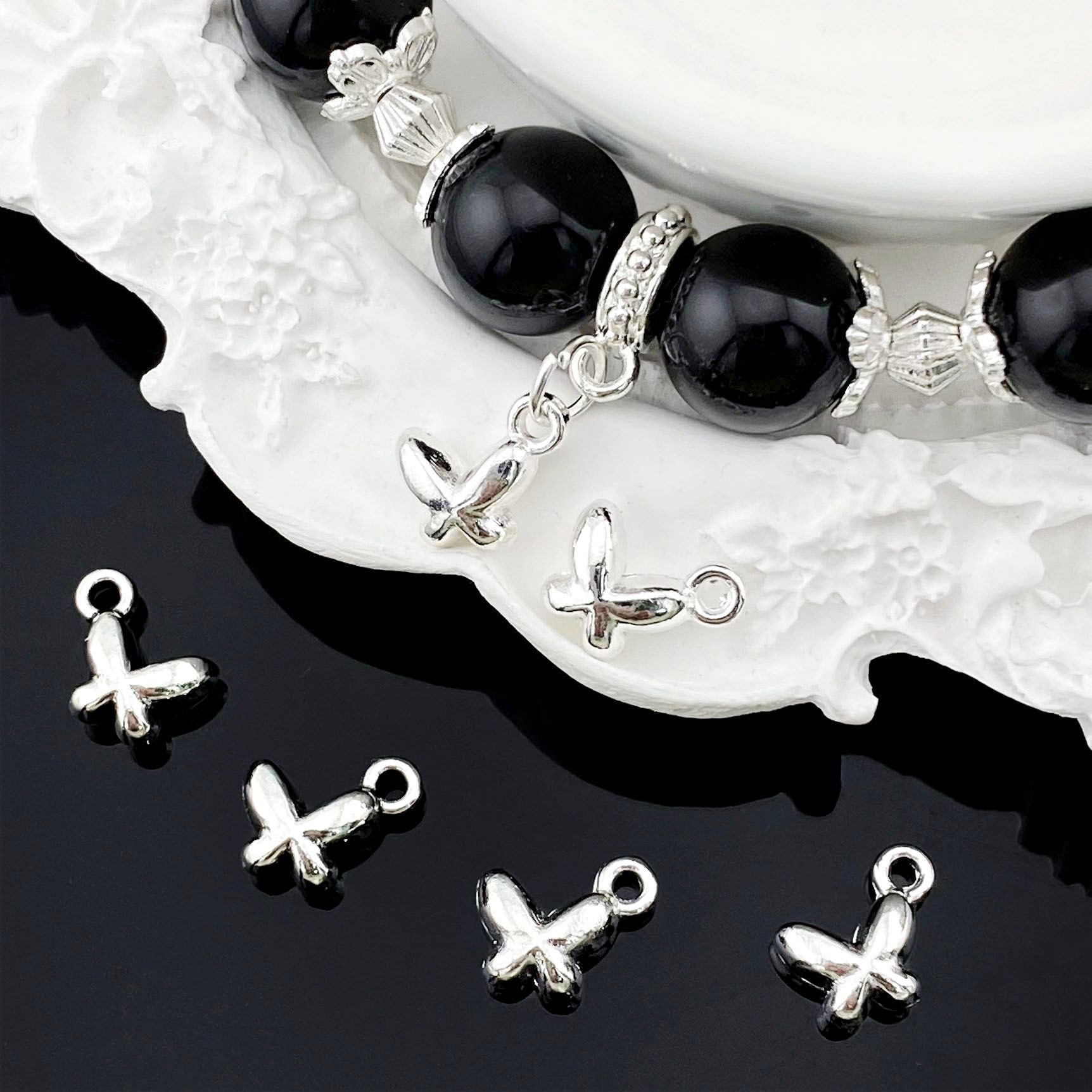 Alloy Xizang Silver Butterfly Pendant Handmade DIY Accessories Br