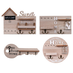 Factory cross-border wooden creative home decoration wall door key storage message board pendant hallway decoration