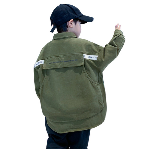 Boys Spring Jacket Spring and Autumn 2024 New Children's Clothing Boys Spring Shirt Long Sleeve Work Clothes Tops Handsome
