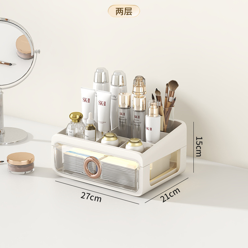 Caja de almacenamiento de cosméticos a prueba de polvo de escritorio transparente tocador de gran capacidad de cuidado de la piel de alto grado de almacenamiento rack de acrílico caja