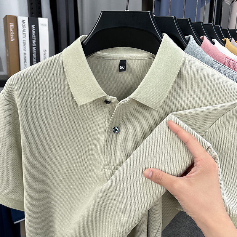 人気の六角ビーズ純綿 220 グラム半袖ポロシャツメンズ夏ビジネスカジュアルラペルルーズ無地 Tシャツ|undefined