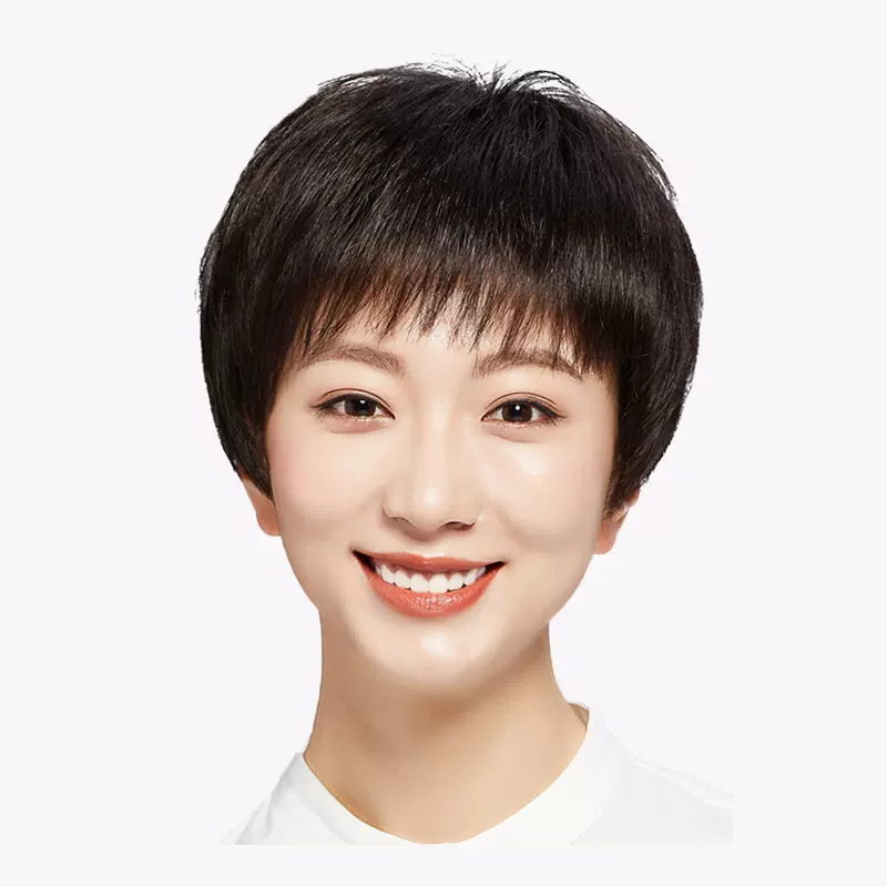 假发女真人发丝假发套短发全头套女士中老年妈妈款斜刘海齐刘海