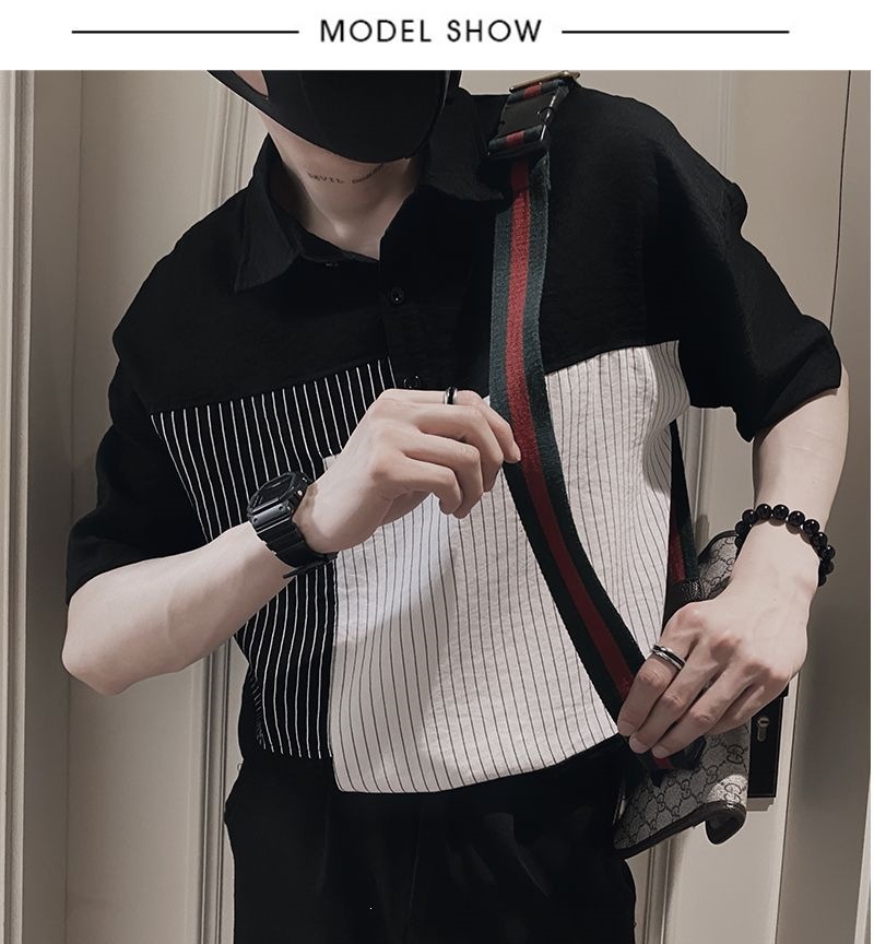 Áo polo nam tay ngắn phối sọc retro chất lụa mát mùa hè — Màu đen [chất lượng cao băng va chạm màu] chi tiết 8