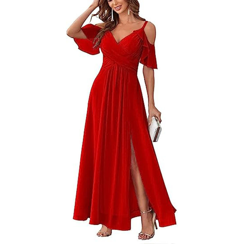 European and American Cross-Border 2026 New Style Dress with Ruffled Sleeves, Bridesmaid Dress, Women's Long Chiffon Ball Gown Evening Dress