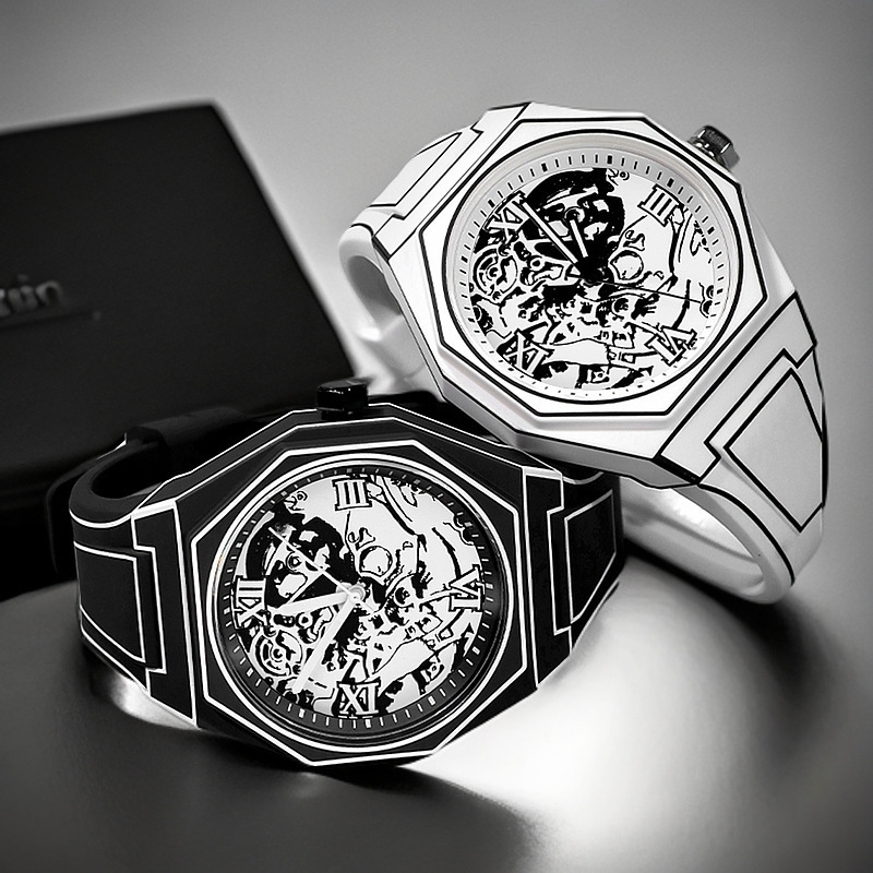 Cross-border Hot Selling Creative Personality Fashion Octagon Cartoon Cartoon Pixel Niche Men's Watch Silicone Quartz Watch