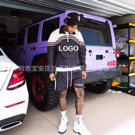 外贸定制户外运动半拉链风衣外套数码印潮牌休闲立领夹克满印LOGO